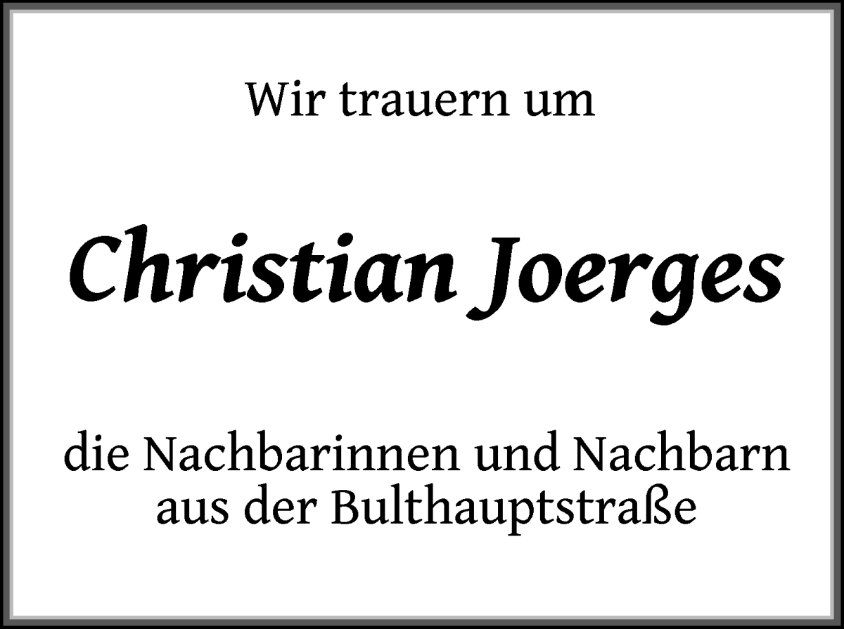 Traueranzeige von Prof. Dr. Dr. h.c. Christian Joerges von WESER-KURIER