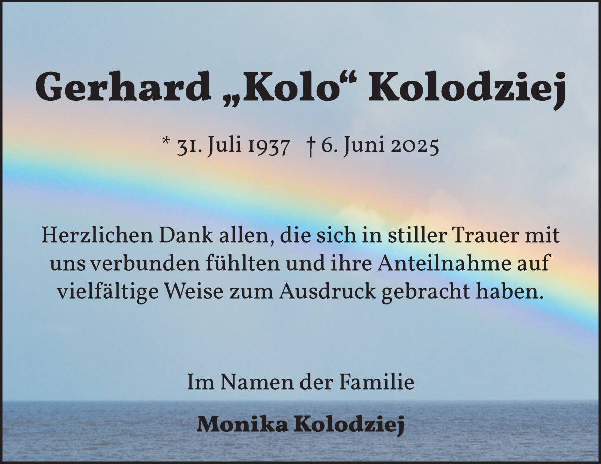 Traueranzeige von Gerhard Kolodziej von Die Norddeutsche