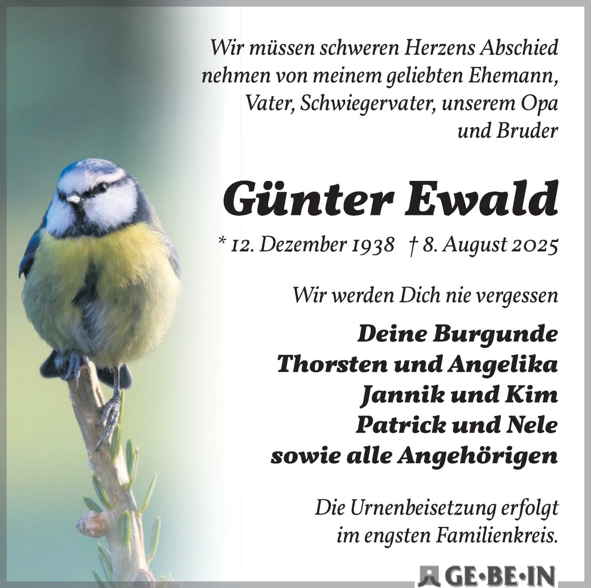 Traueranzeige von Günter Ewald von Die Norddeutsche