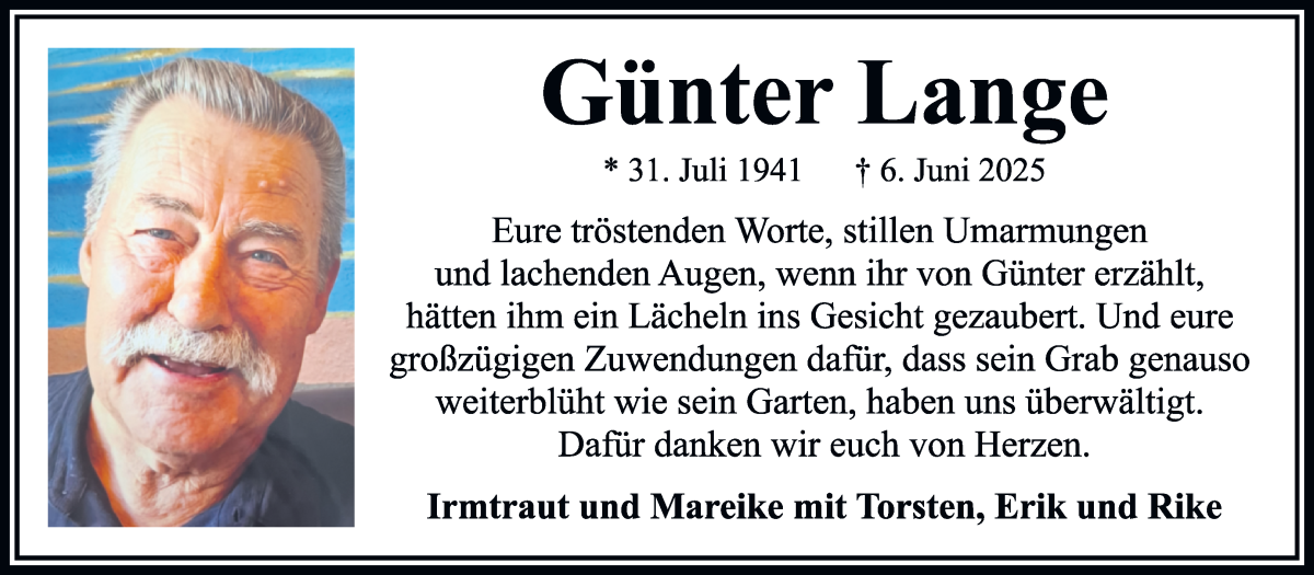 Traueranzeige von Günter Lange von WESER-KURIER