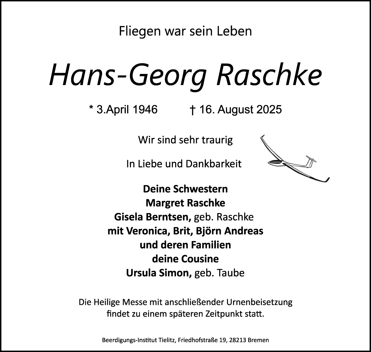 Traueranzeige von Hans-Georg Raschke von WESER-KURIER
