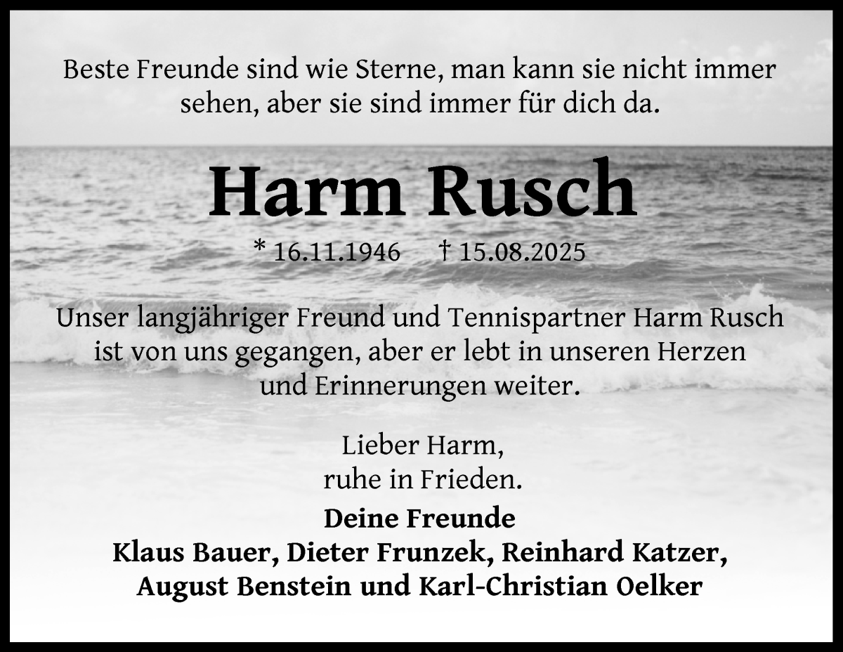 Traueranzeige von Harm Rusch von Achimer Kurier/Verdener Nachrichten