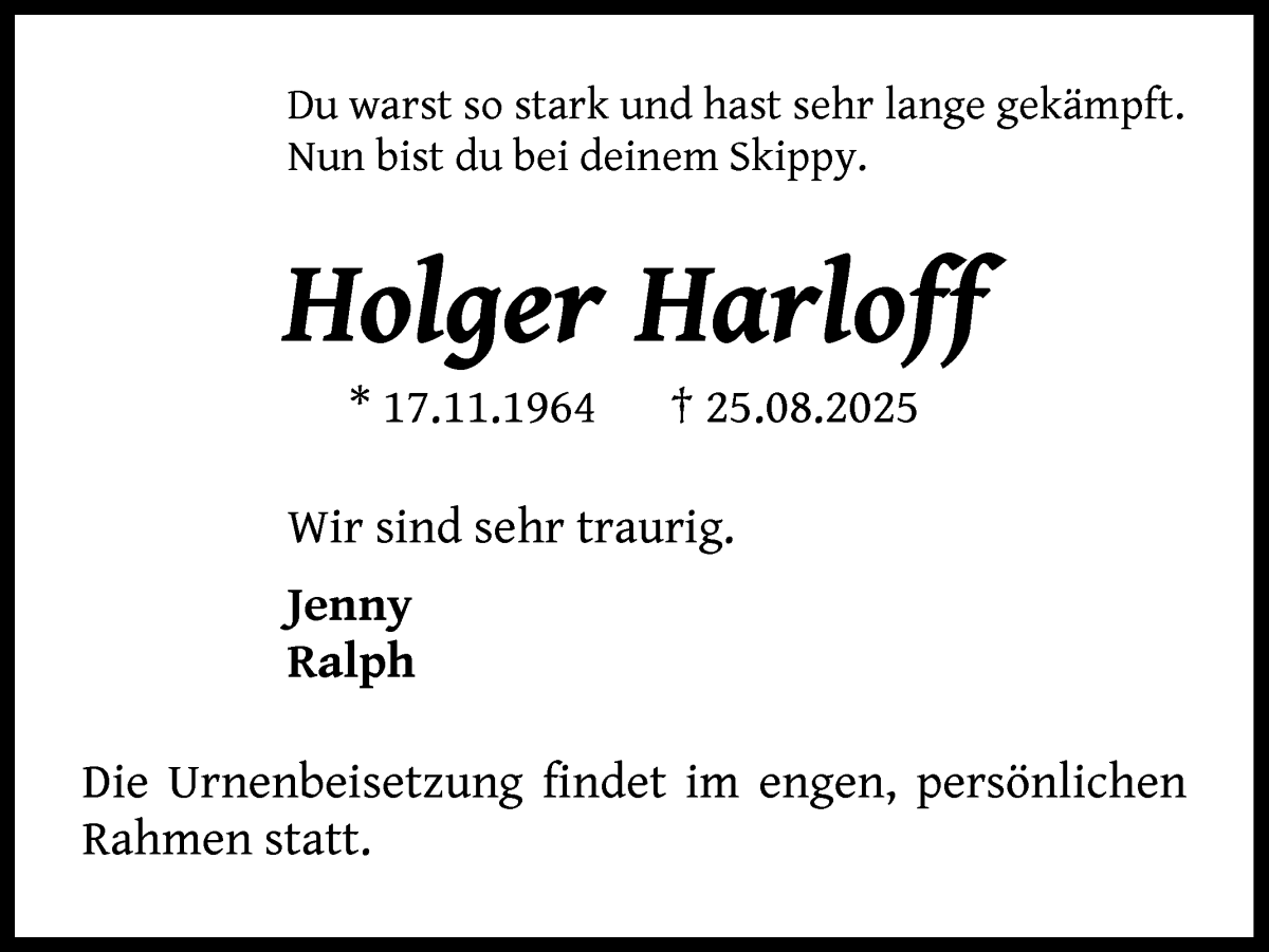 Traueranzeige von Holger Harloff von WESER-KURIER