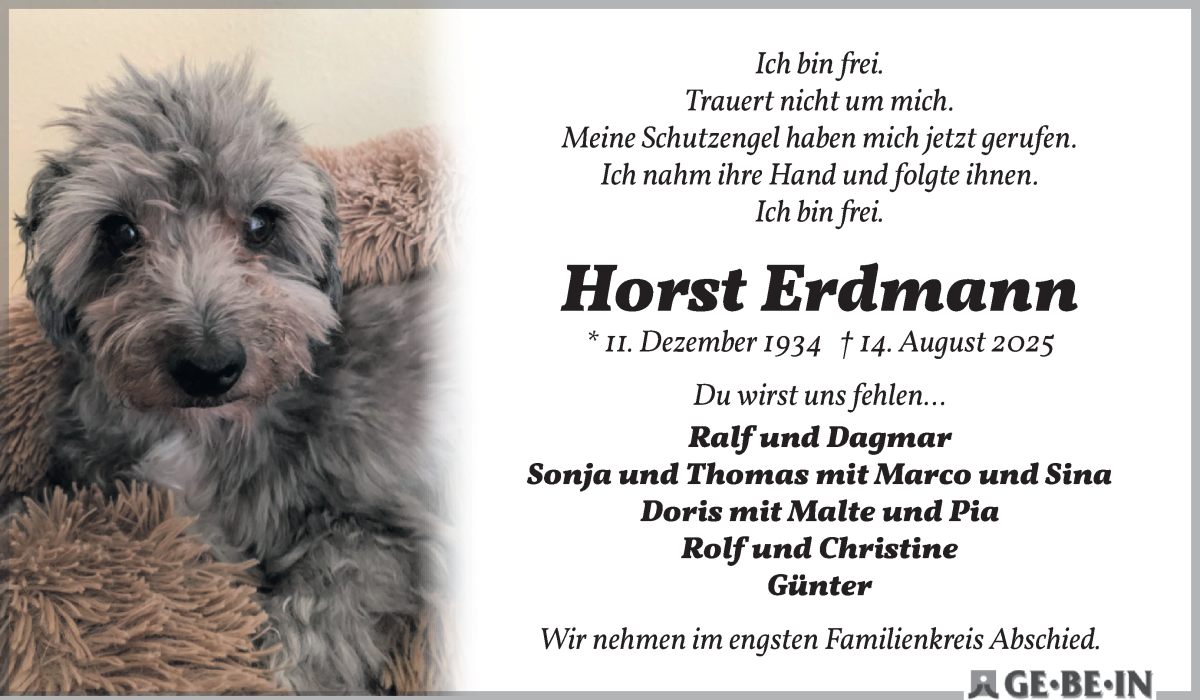 Traueranzeige von Horst Erdmann von Die Norddeutsche