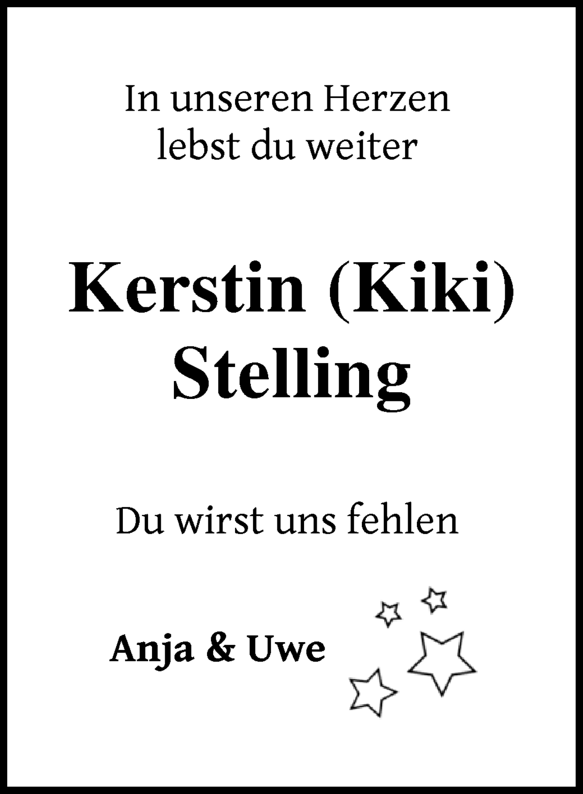 Traueranzeige von Kerstin Stelling von WESER-KURIER