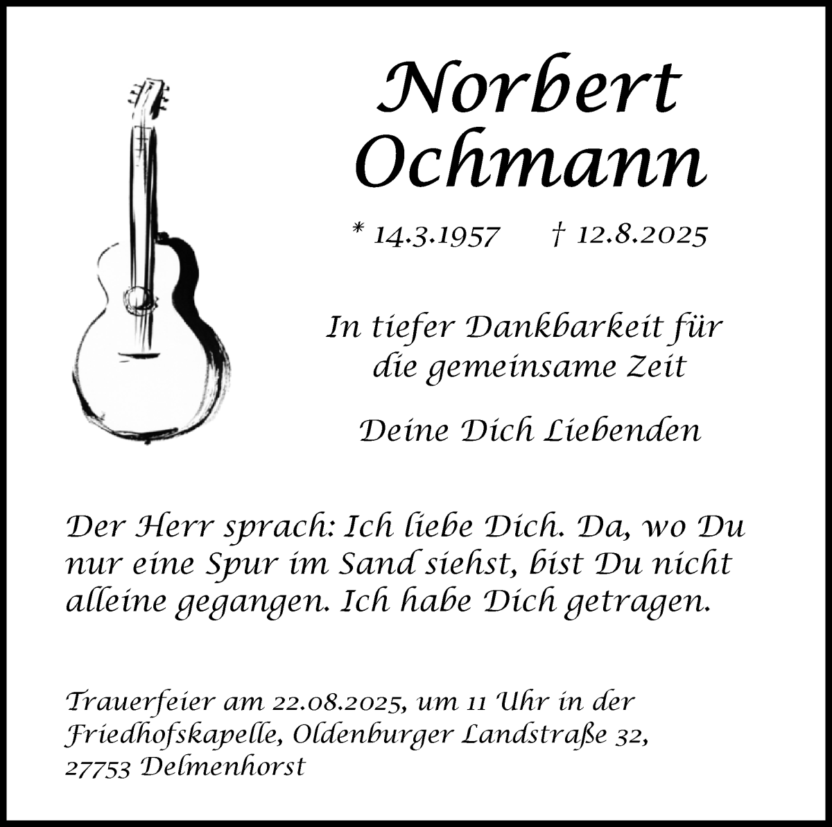  Traueranzeige für Norbert Ochmann vom 20.08.2025 aus WESER-KURIER