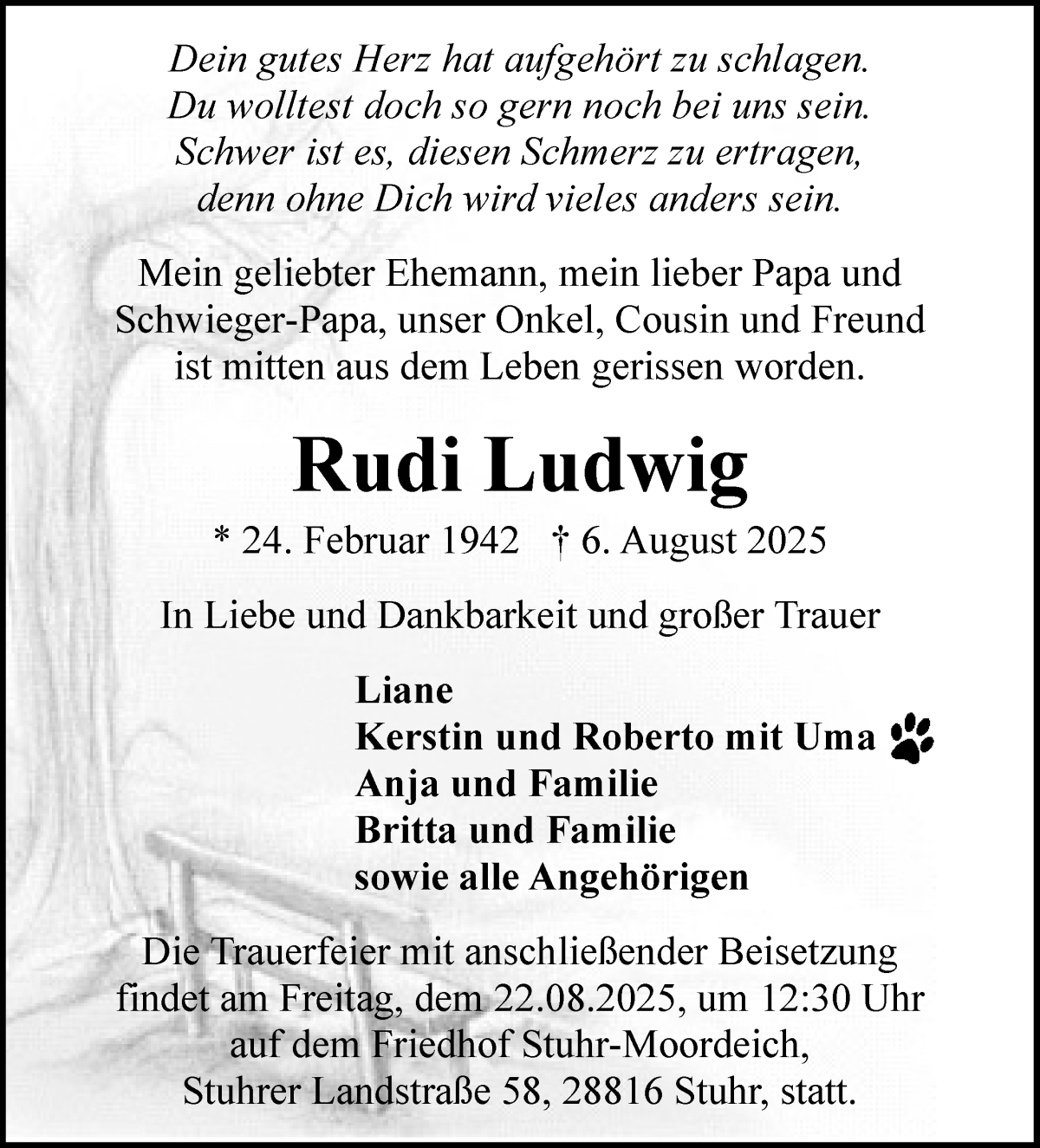 Traueranzeige von Rudi Ludwig von WESER-KURIER