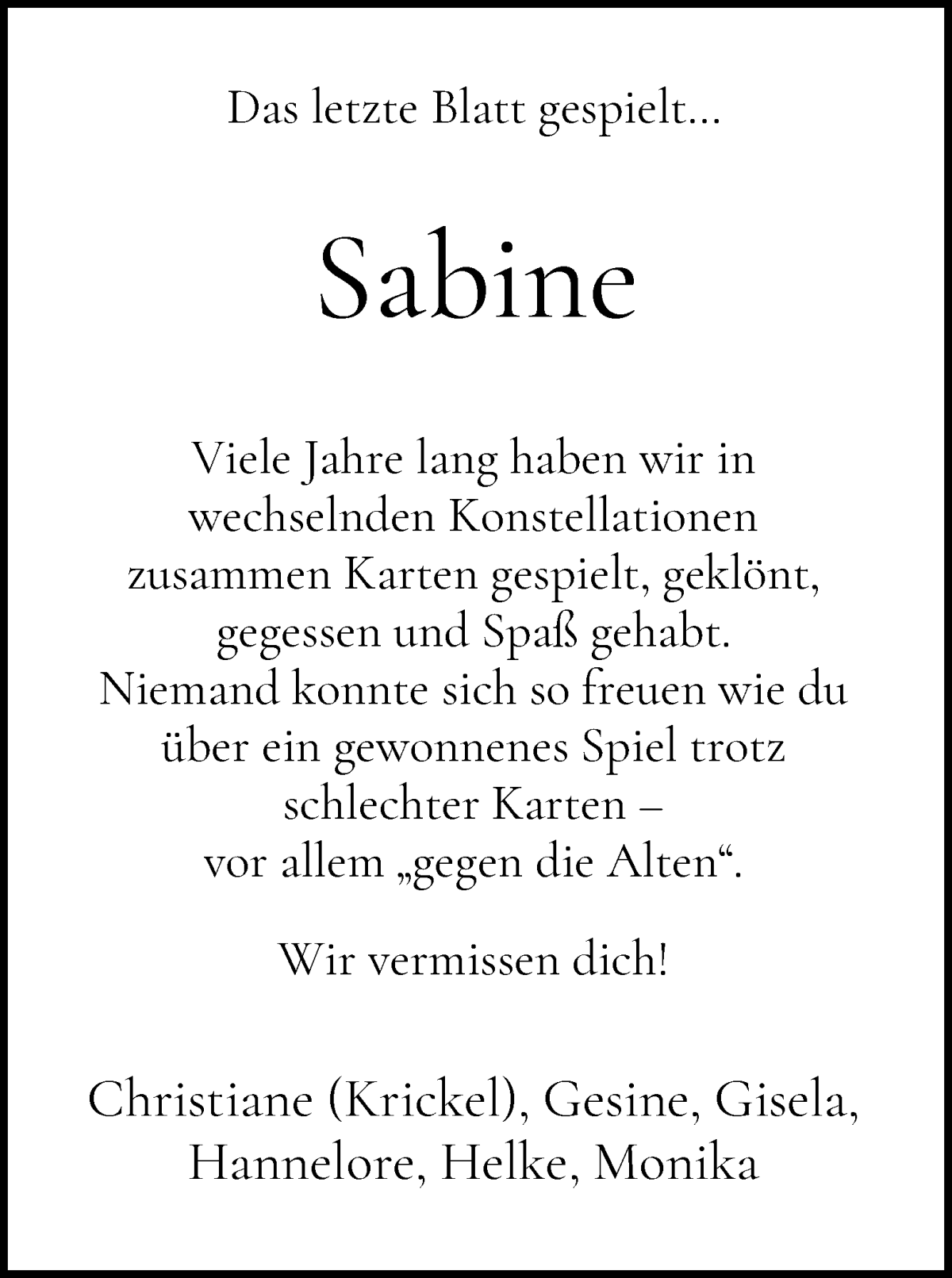 Traueranzeige von Sabine Leyder von WESER-KURIER