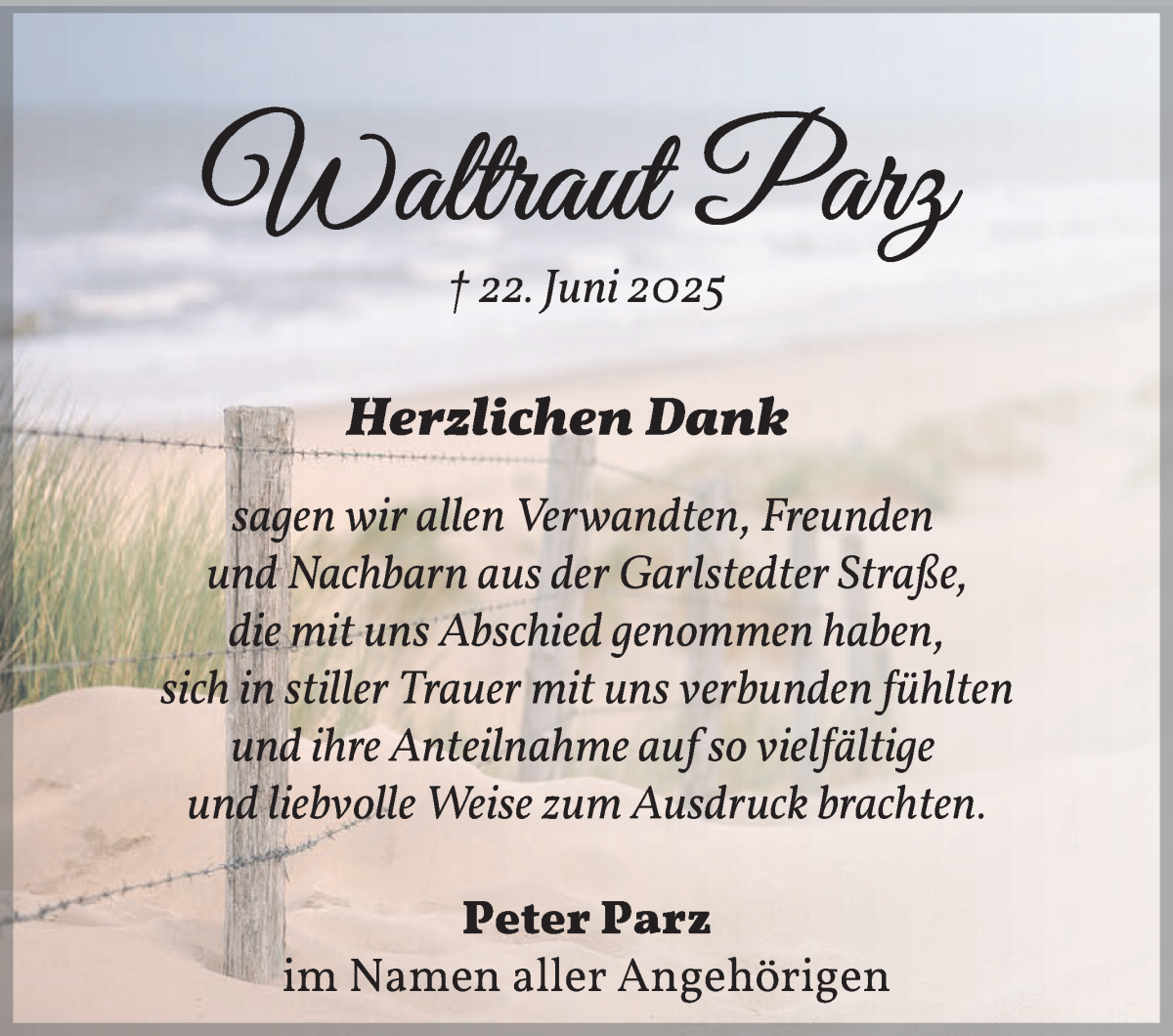 Traueranzeige von Waltraut Parz von WESER-KURIER