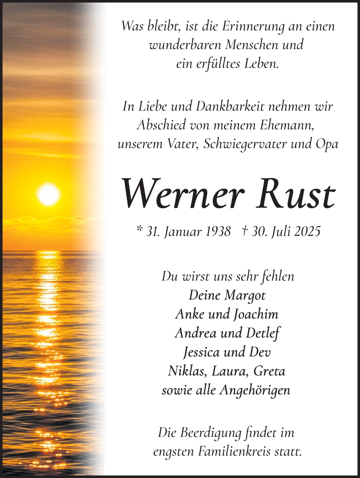 Traueranzeige von Werner Rust von WESER-KURIER