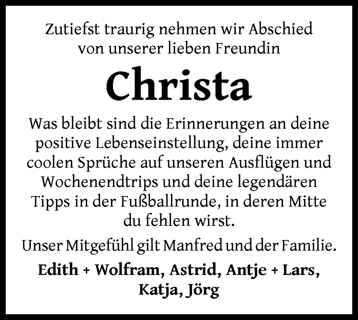 Traueranzeige von Christa Schulenberg von WESER-KURIER