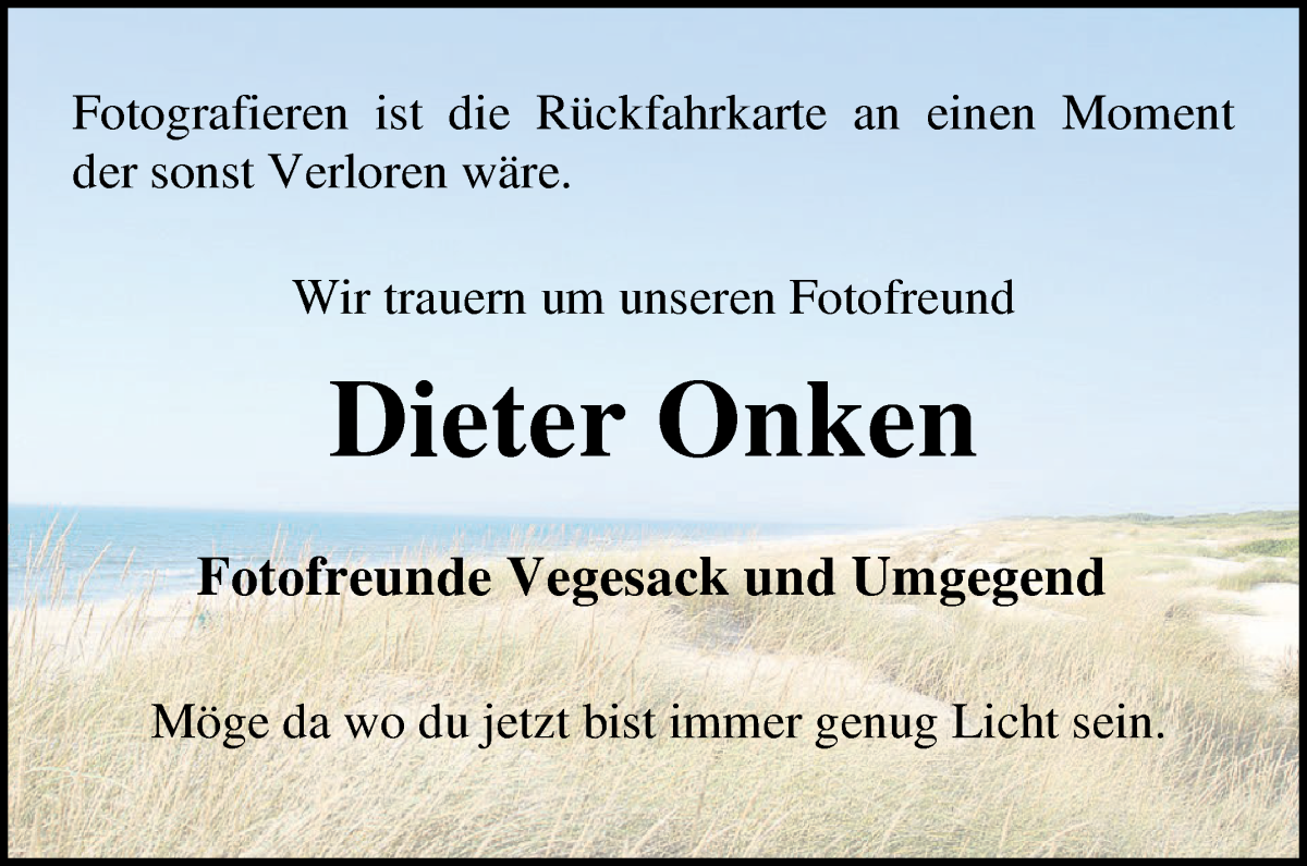 Traueranzeige von Dieter Onken von Die Norddeutsche