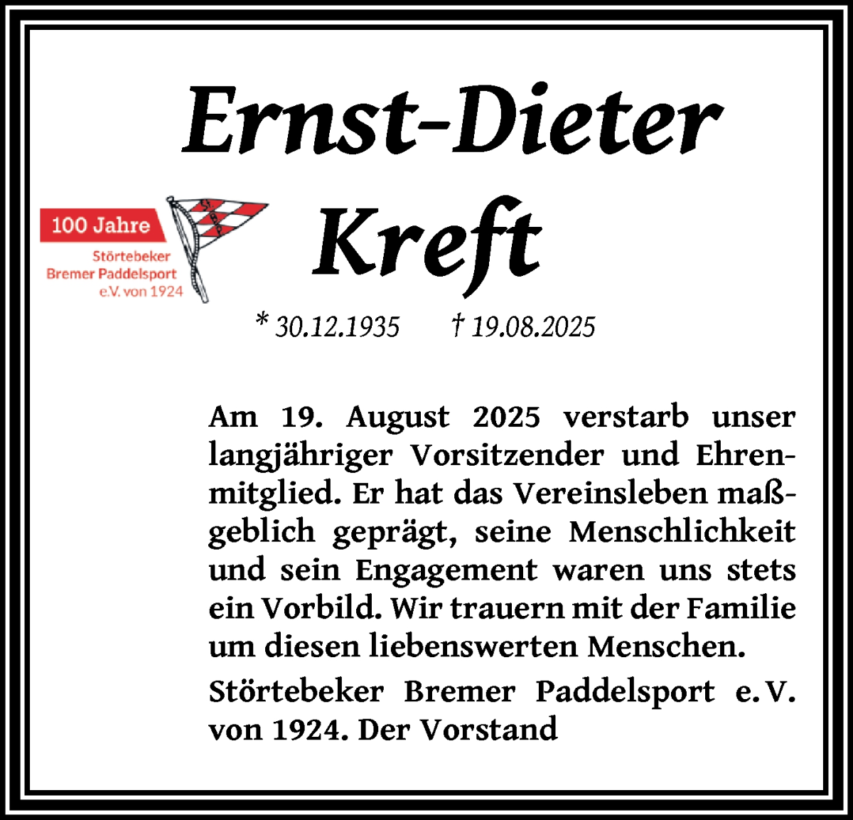 Traueranzeige von Ernst-Dieter Kreft von WESER-KURIER