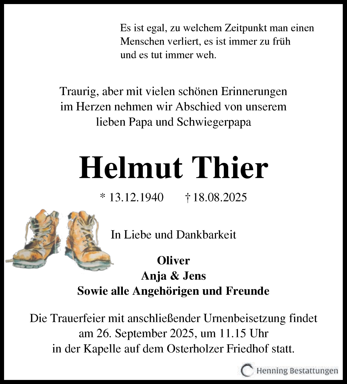 Traueranzeige von Helmut Thier von WESER-KURIER