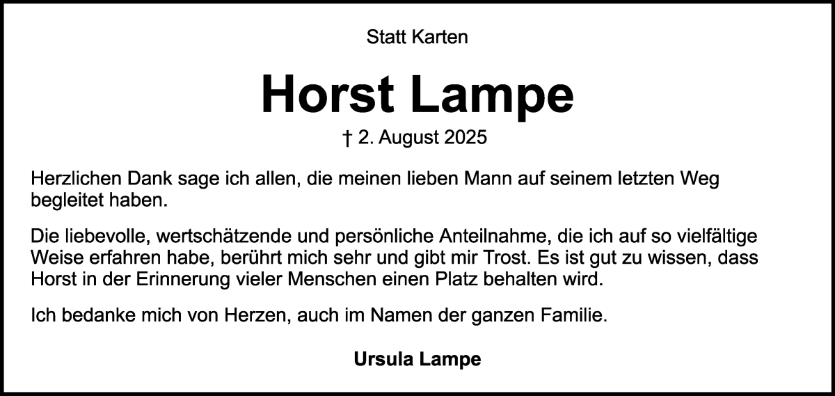 Traueranzeige von Horst Lampe von WESER-KURIER