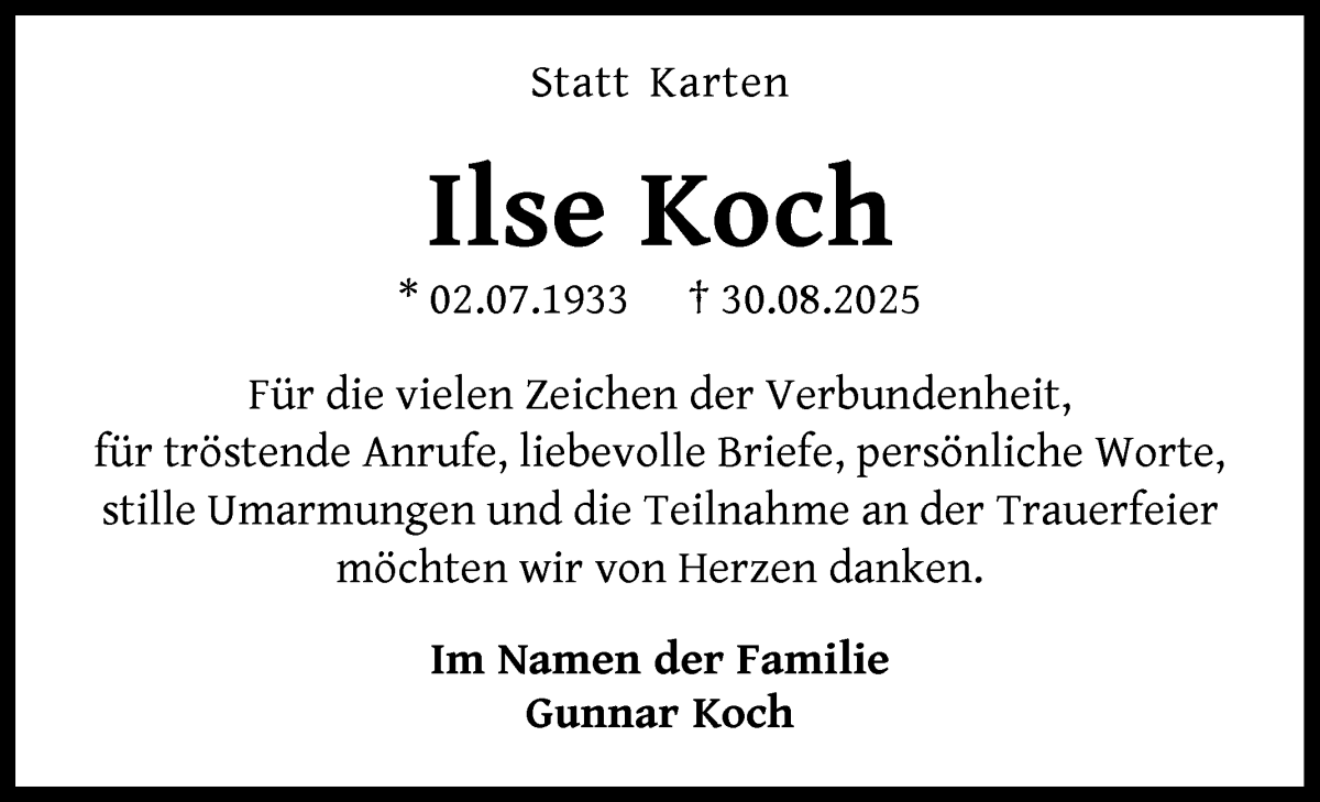 Traueranzeige von Ilse Koch von WESER-KURIER