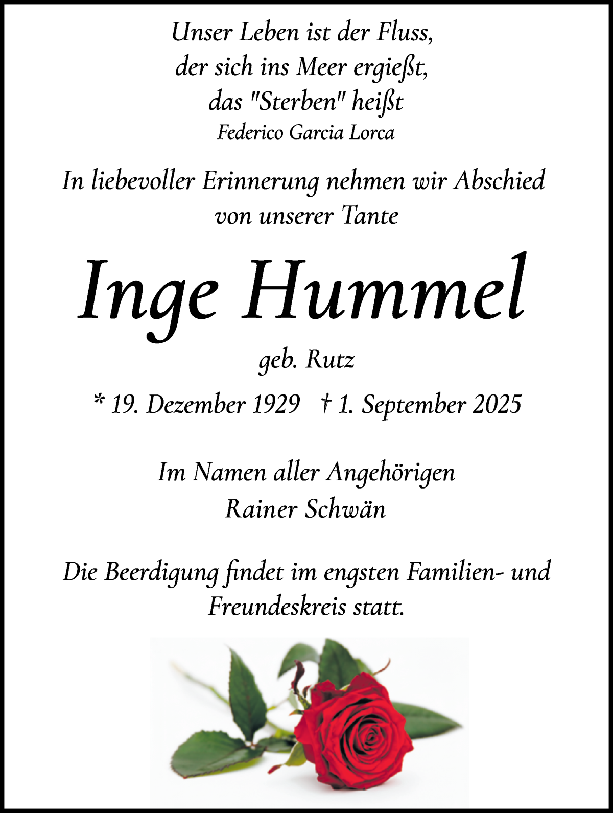 Traueranzeige von Inge Hummel von WESER-KURIER