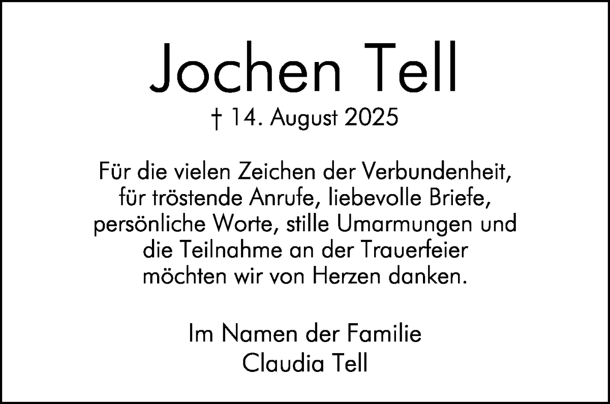 Traueranzeige von Jochen Tell von WESER-KURIER