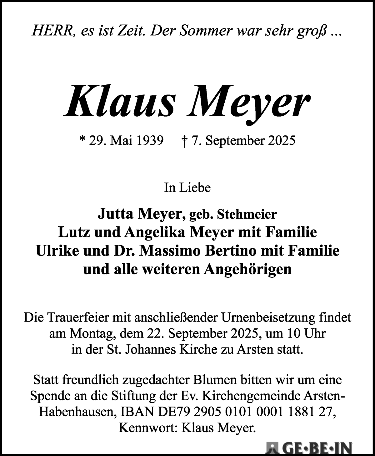 Traueranzeige von Klaus Meyer von WESER-KURIER