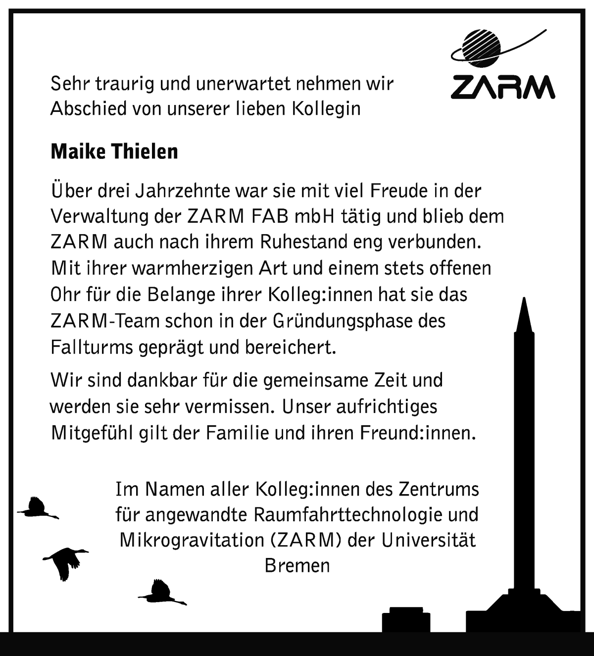 Traueranzeige von Maike Thielen von WESER-KURIER