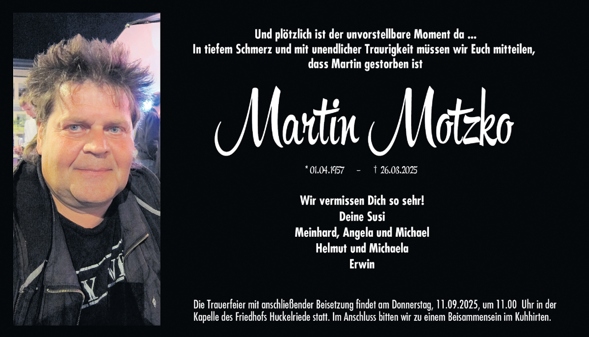  Traueranzeige für Martin Motzko vom 06.09.2025 aus WESER-KURIER