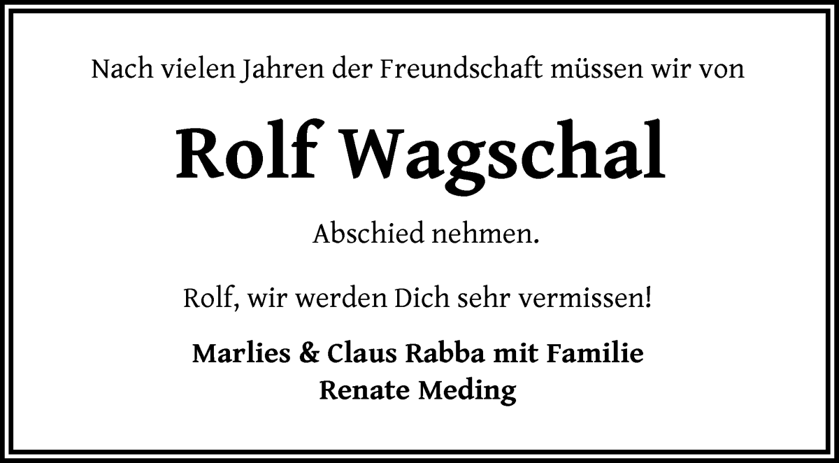 Traueranzeige von Rolf Wagschal von WESER-KURIER