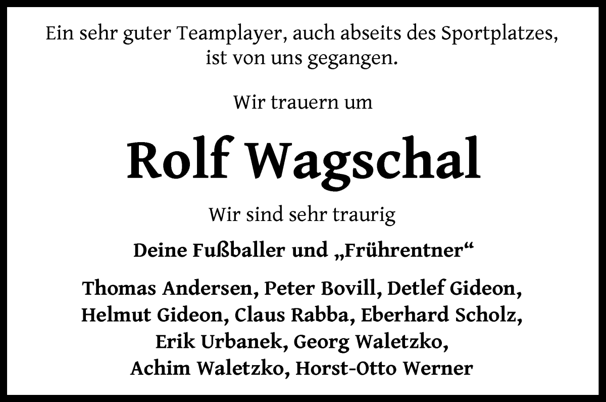 Traueranzeige von Rolf Wagschal von WESER-KURIER
