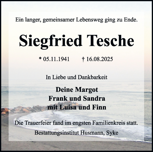 Traueranzeige von Siegfried Tesche von WESER-KURIER