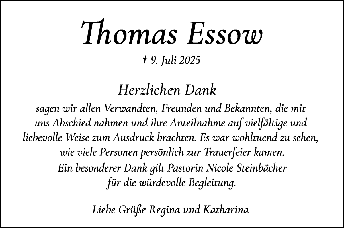 Traueranzeige von Thomas Essow von WESER-KURIER