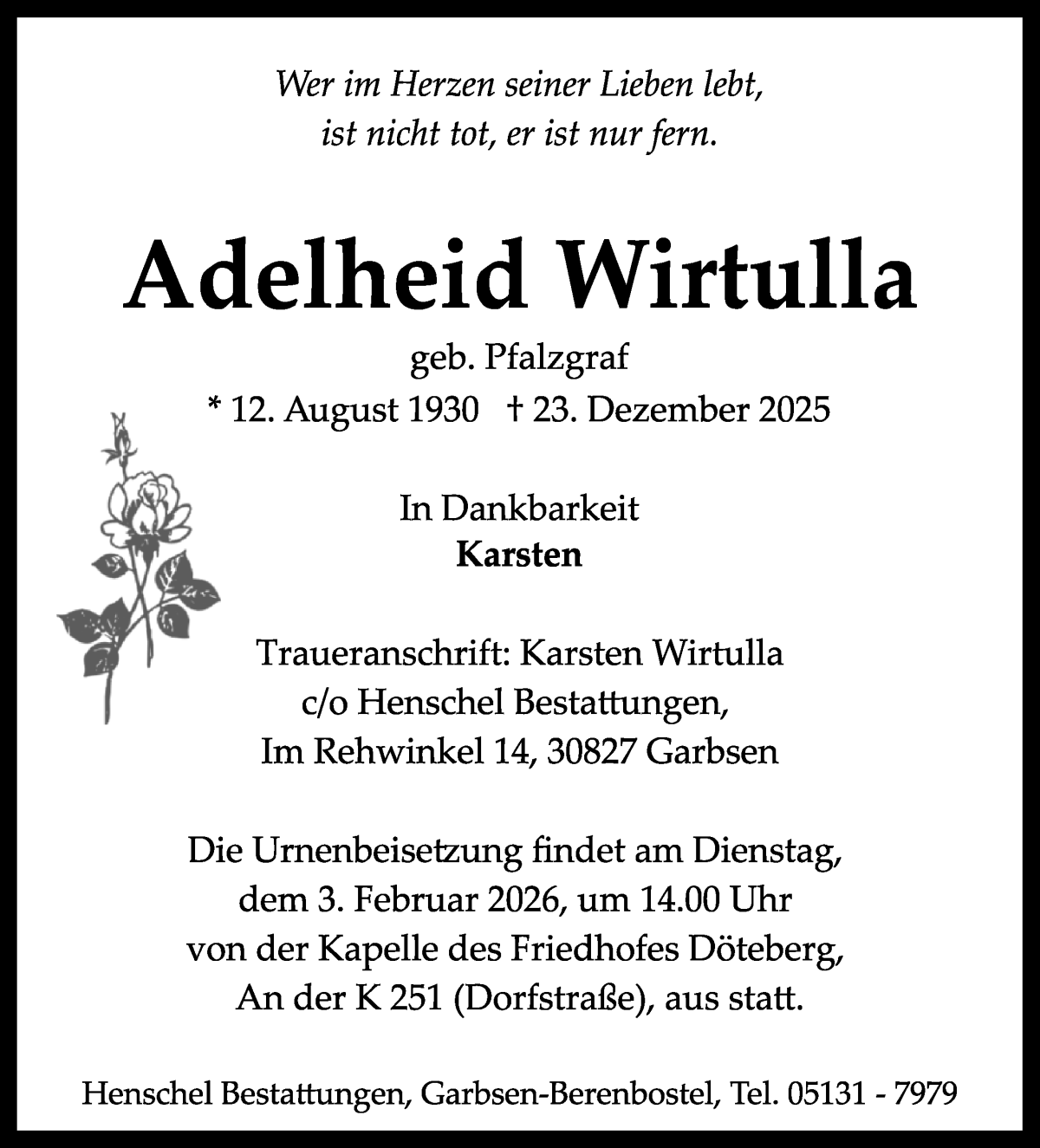 Traueranzeige von Adelheid Wirtulla von WESER-KURIER