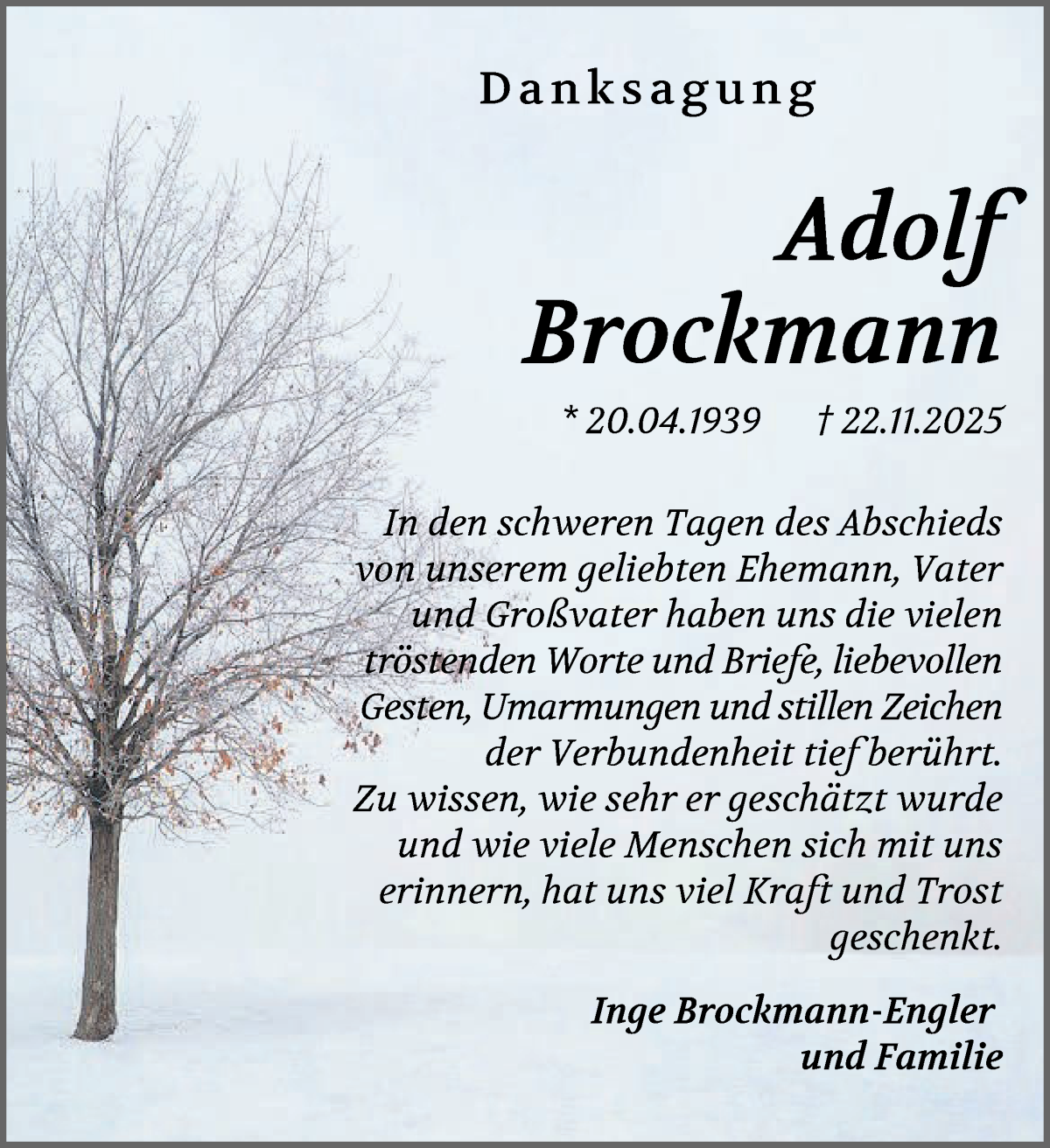 Traueranzeige von Adolf Brockmann von Achimer Kurier/Verdener Nachrichten