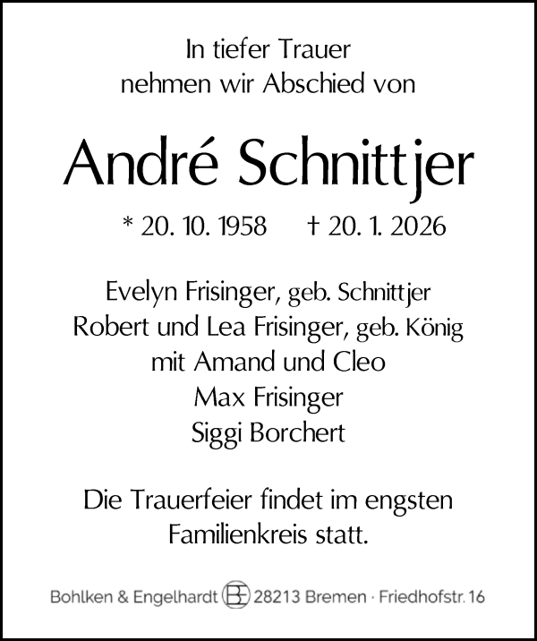 Traueranzeige von André Schnittjer von WESER-KURIER