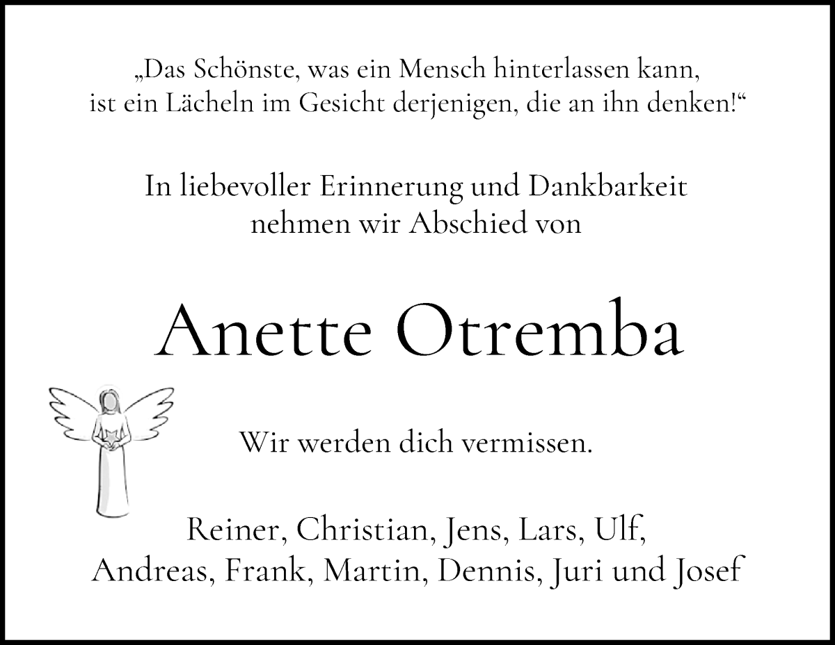 Traueranzeige von Anette Otremba von WESER-KURIER