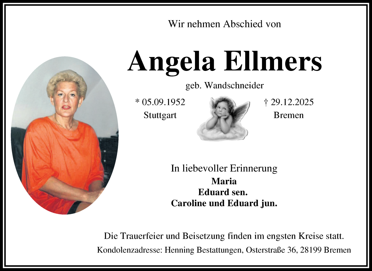 Traueranzeige von Angela Ellmers von Die Norddeutsche