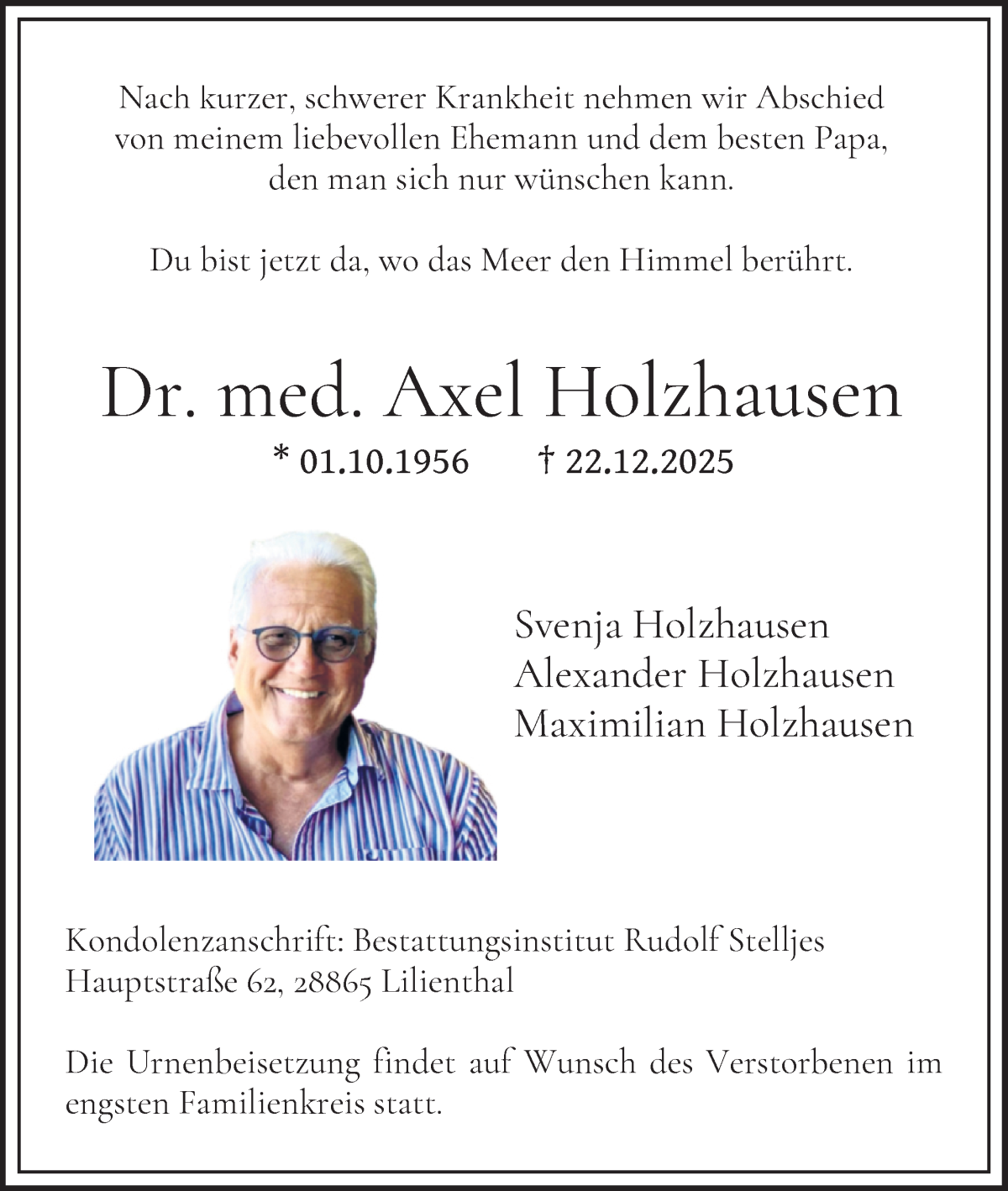 Traueranzeige von Axel Holzhausen von WESER-KURIER