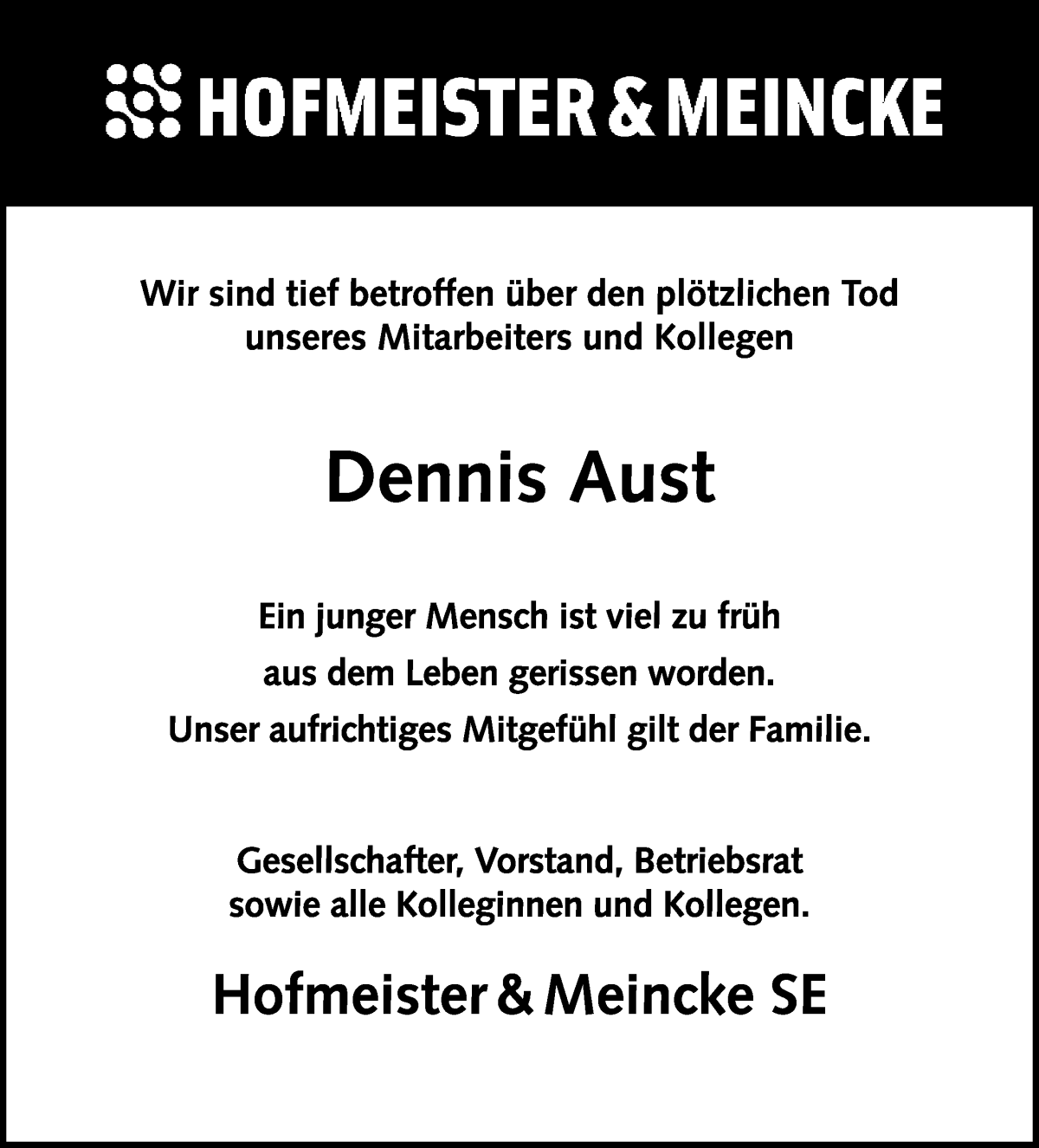 Traueranzeige von Dennis Aust von WESER-KURIER