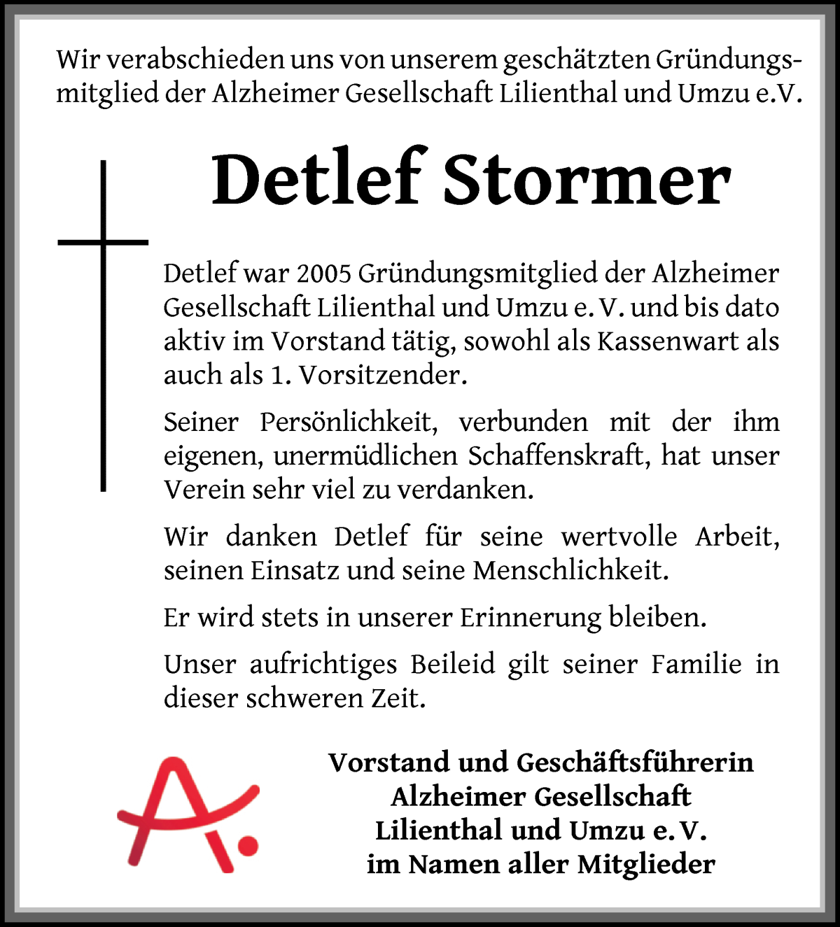 Traueranzeige von Detlef Stormer von Wuemme Zeitung