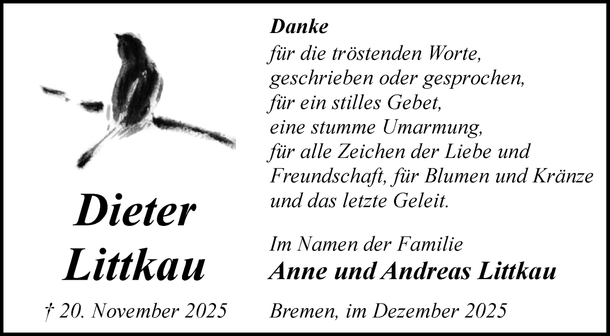 Traueranzeige von Dieter Littkau von WESER-KURIER