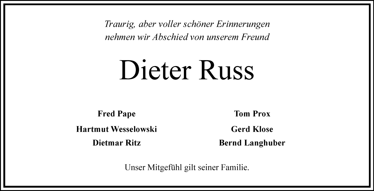  Traueranzeige für Dieter Russ vom 31.01.2026 aus Die Norddeutsche