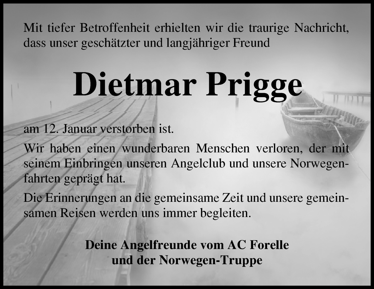 Traueranzeige von Dietmar Prigge von Osterholzer Kreisblatt