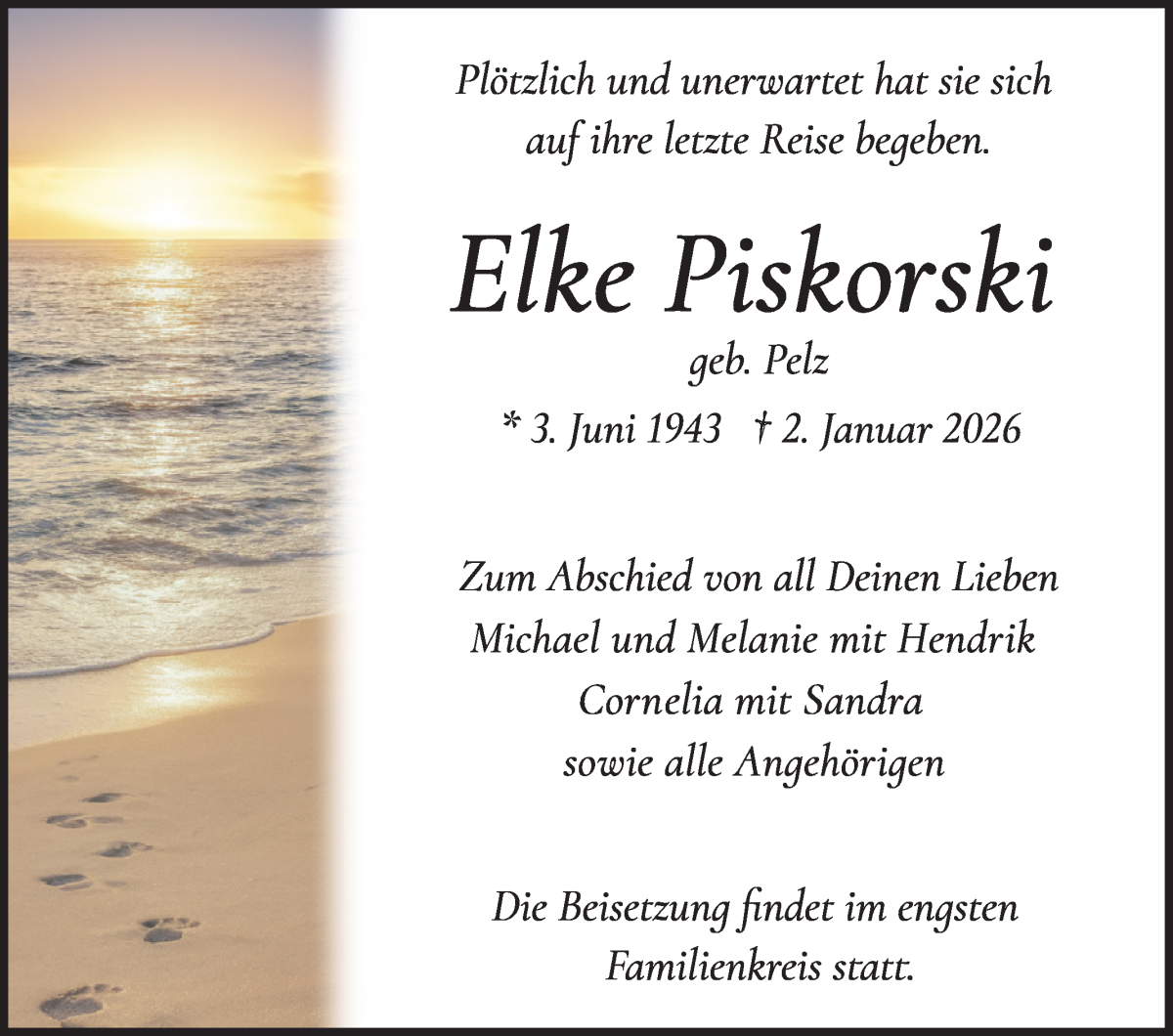 Traueranzeige von Elke Piskorski von WESER-KURIER