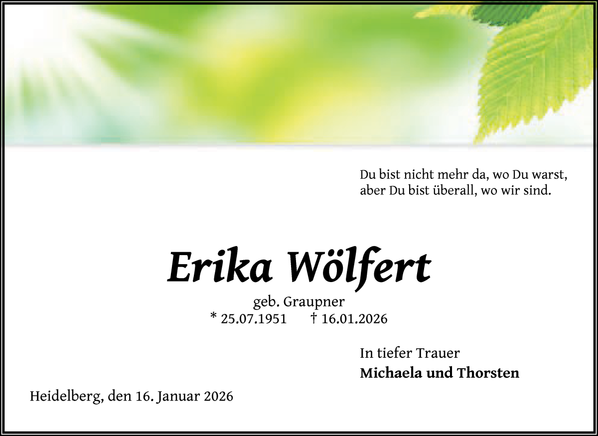 Traueranzeige von Erika Wölfert von Achimer Kurier/Verdener Nachrichten