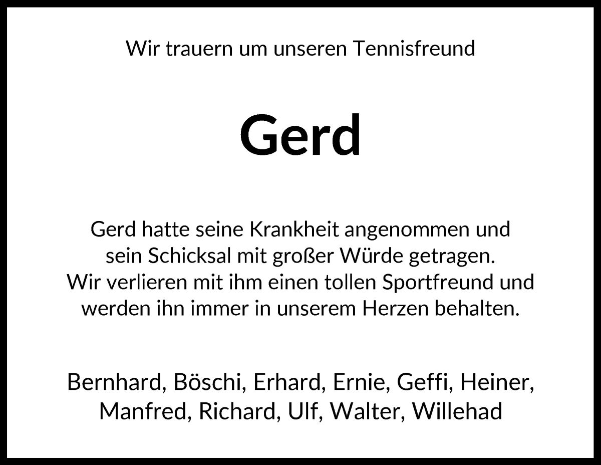 Traueranzeige von Gerd Reimann von Wuemme Zeitung