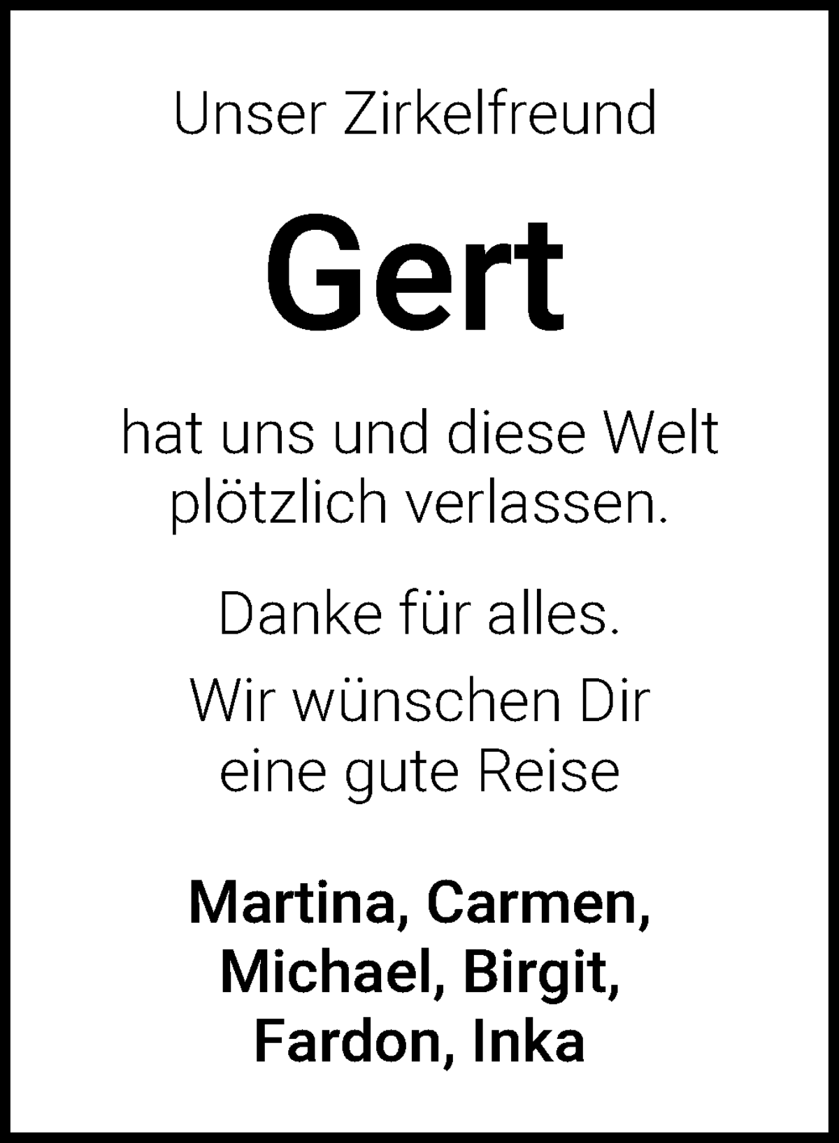Traueranzeige von Gert Bustert von WESER-KURIER