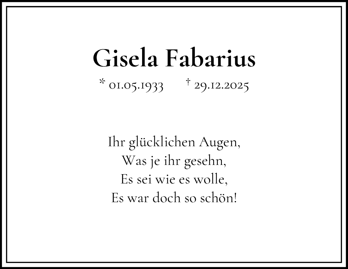 Traueranzeige von Gisela Fabarius von WESER-KURIER