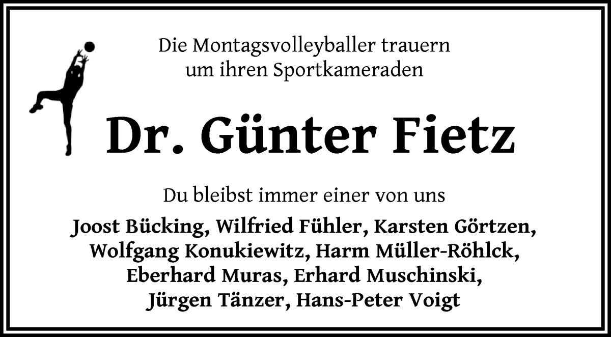 Traueranzeige von Günter Fietz von WESER-KURIER