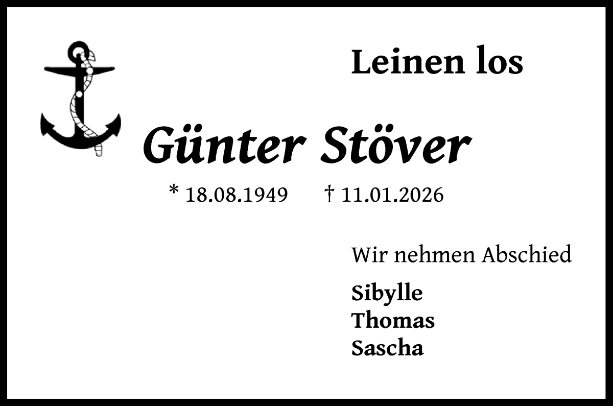 Traueranzeige von Günter Stöver von WESER-KURIER
