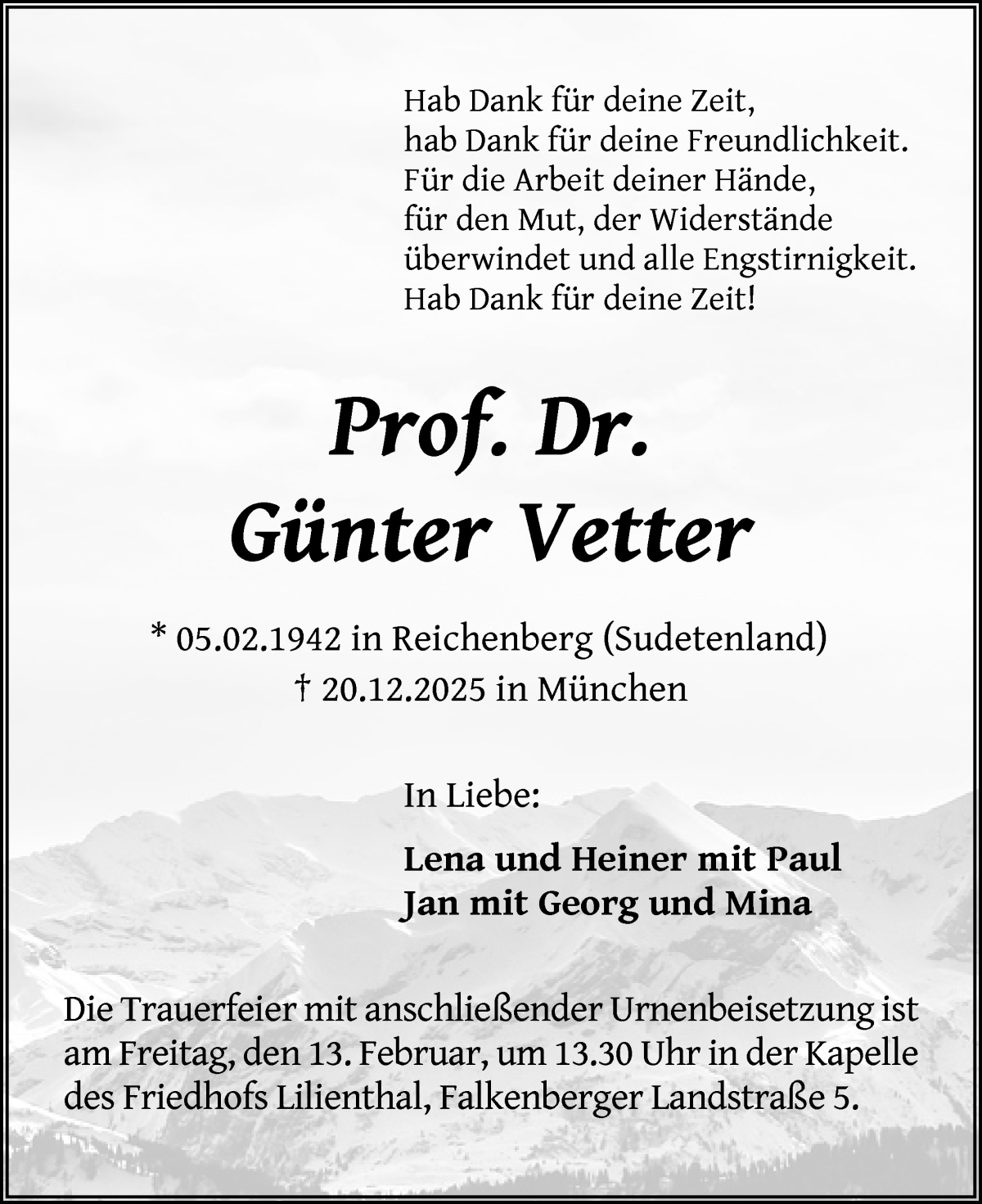 Traueranzeige von Günter Vetter von WESER-KURIER