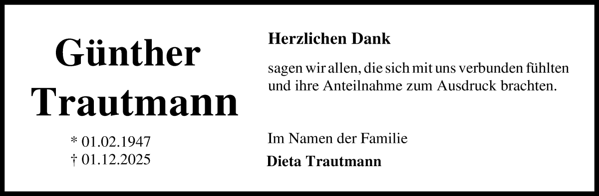 Traueranzeige von Günther Trautmann von Osterholzer Kreisblatt