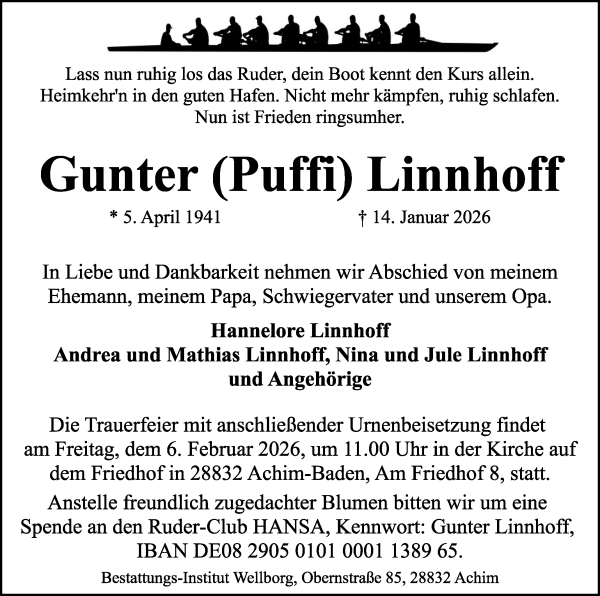 Traueranzeige von Gunter Linnhoff von WESER-KURIER